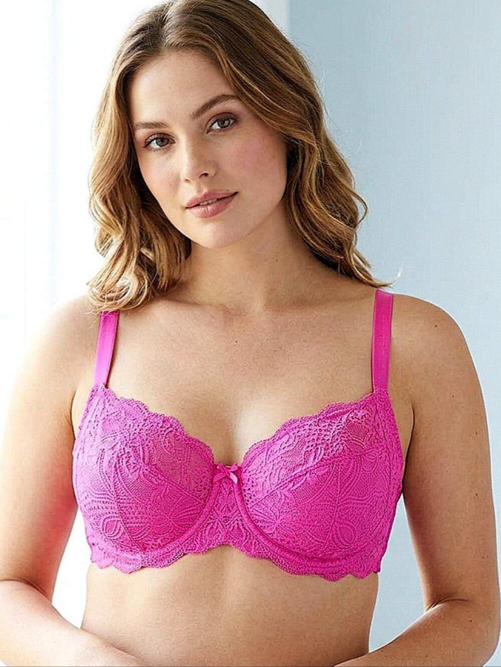 Cacique Pink Lace Underwire Bra, Size 44C
